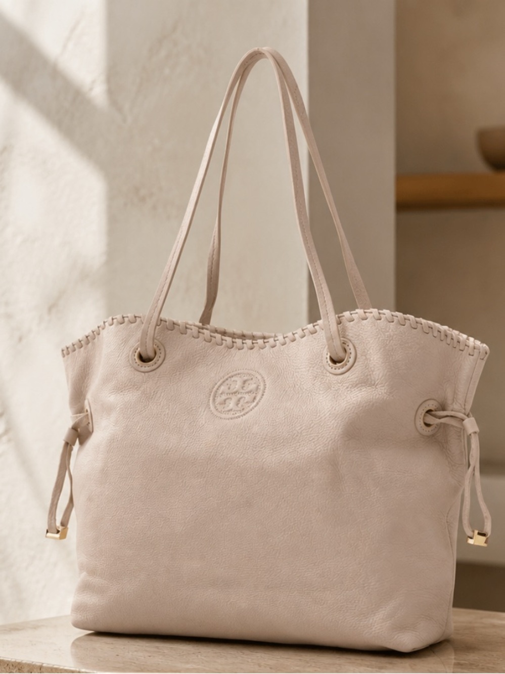 TORY BURCH LEATHER MARION SLOUCHY East/West Tote